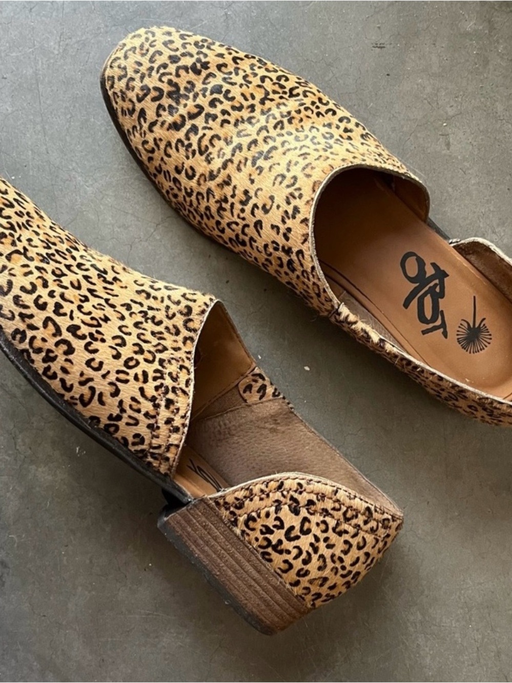 OTBT Leather Leopard-Print D'Orsay Flats in Tan and Black